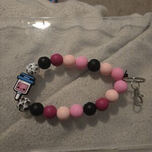 Pink and Black Beaded Key Holder